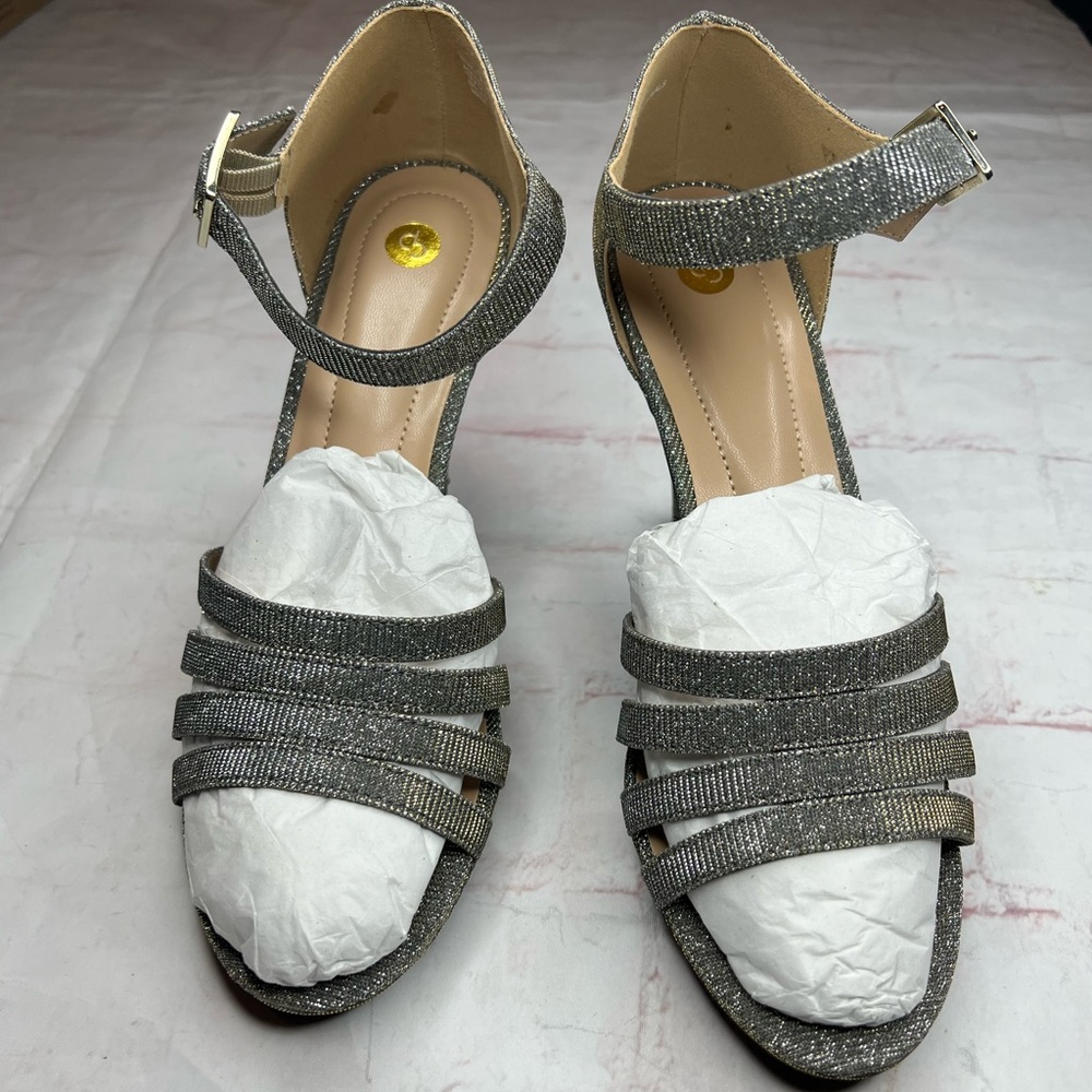Silver Bronze Strappy Traci heels sz 9
